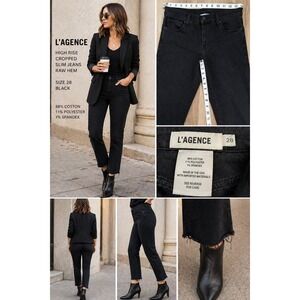 L'Agence Black High Rise Cropped Slim Jeans Raw Hem Size 28